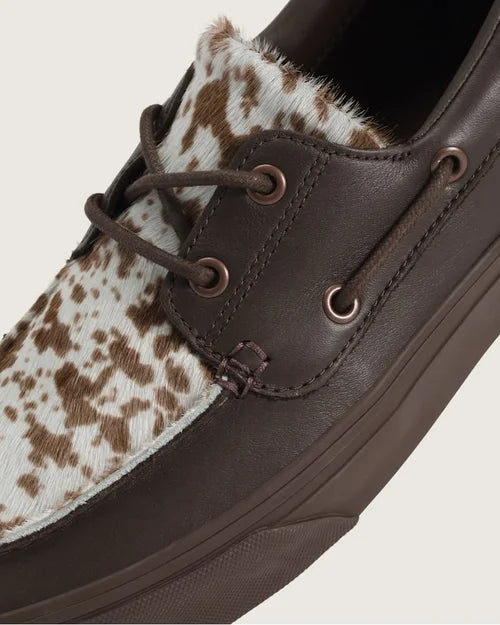 Vans Premium 2-Eyelet Boat Shoe in Pony Hair Dark Brown