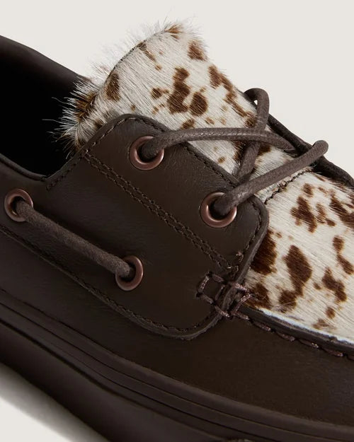 Vans Premium 2-Eyelet Boat Shoe in Pony Hair Dark Brown