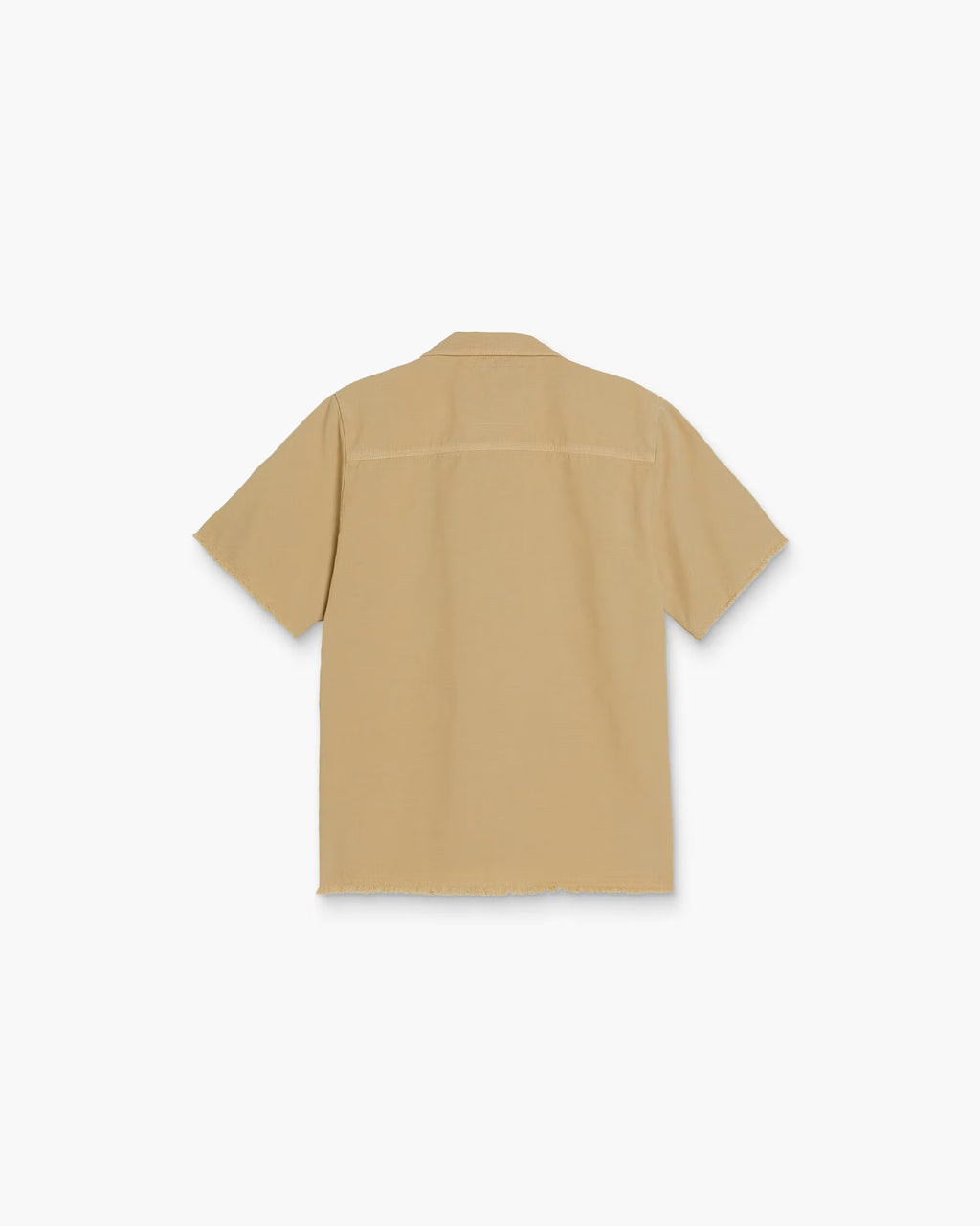 OAS Latte Bodega cotton linen canvas shirt with relaxed boxy fit and resort collar in muted latte tone